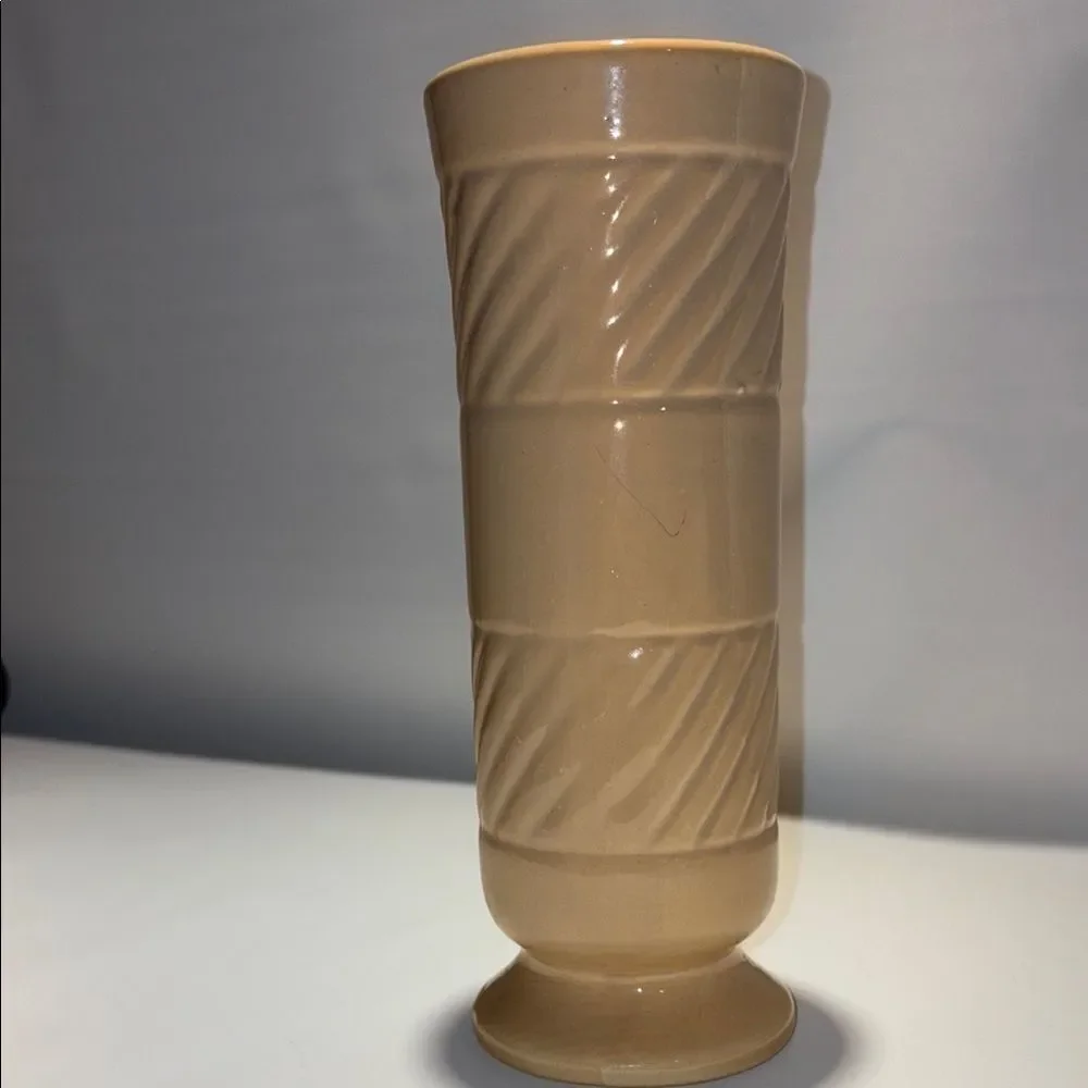 Tan Textured Accent Vase with Diagonal Patterns